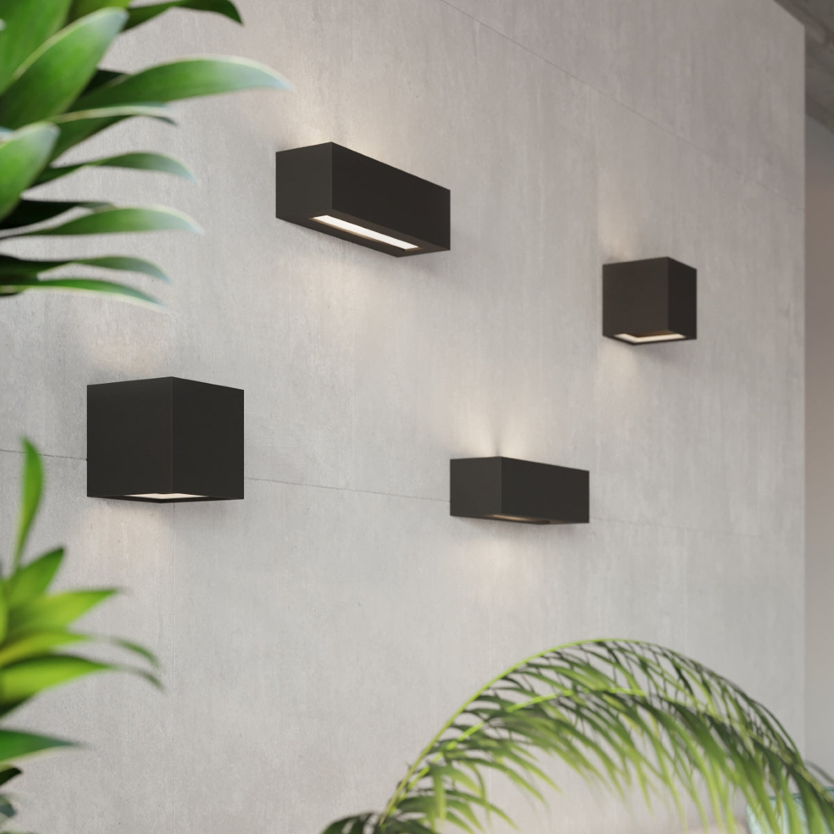 Applique murale rectangle céramique noire E27 haut et bas