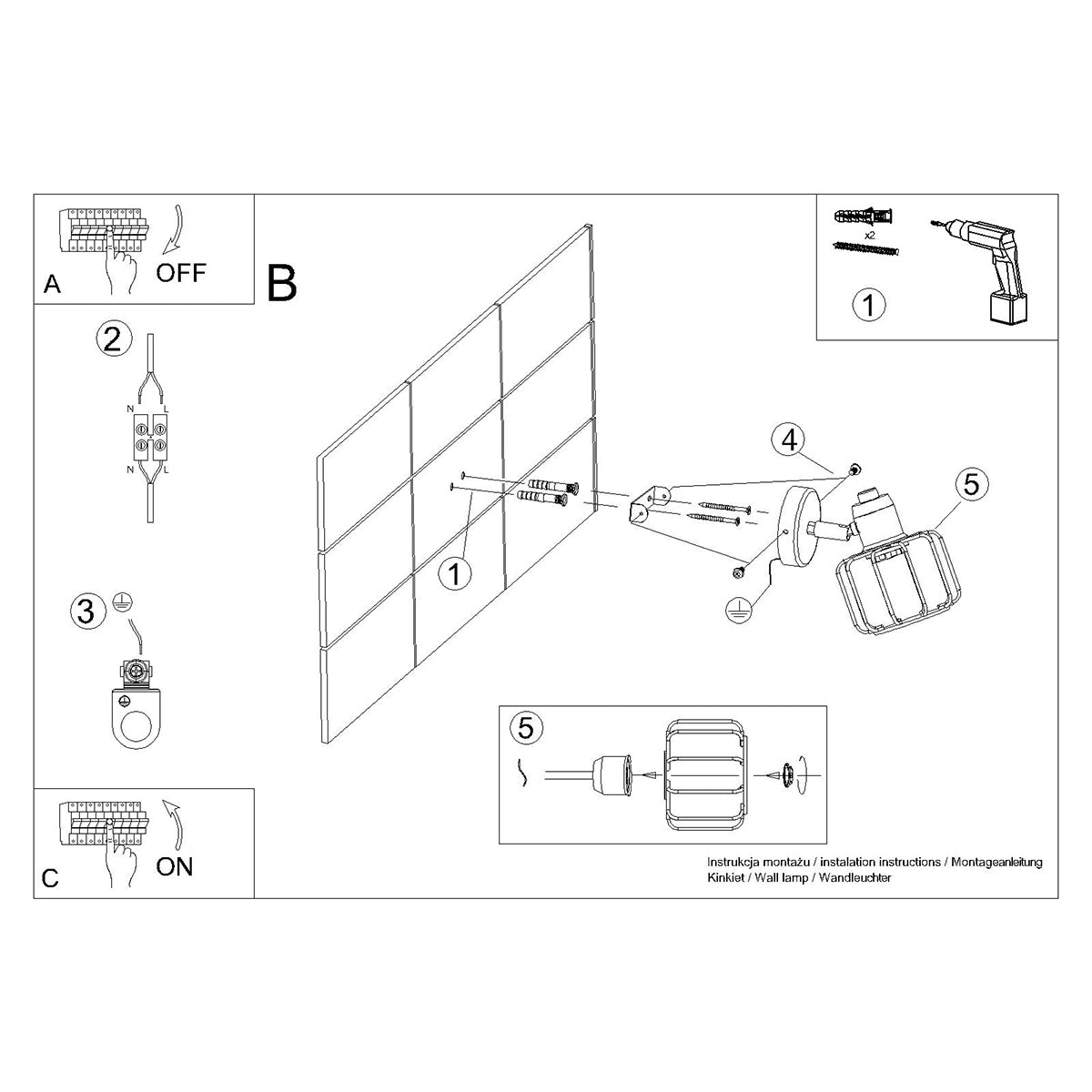 Applique Murale Cage Orientable Acier Noir E14