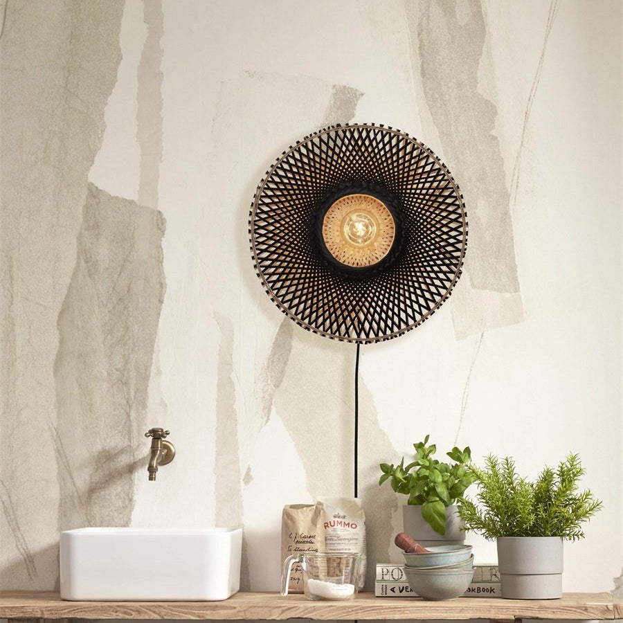 Applique Murale Kalimantan Bambou Tressé Noir et Naturel 44 cm