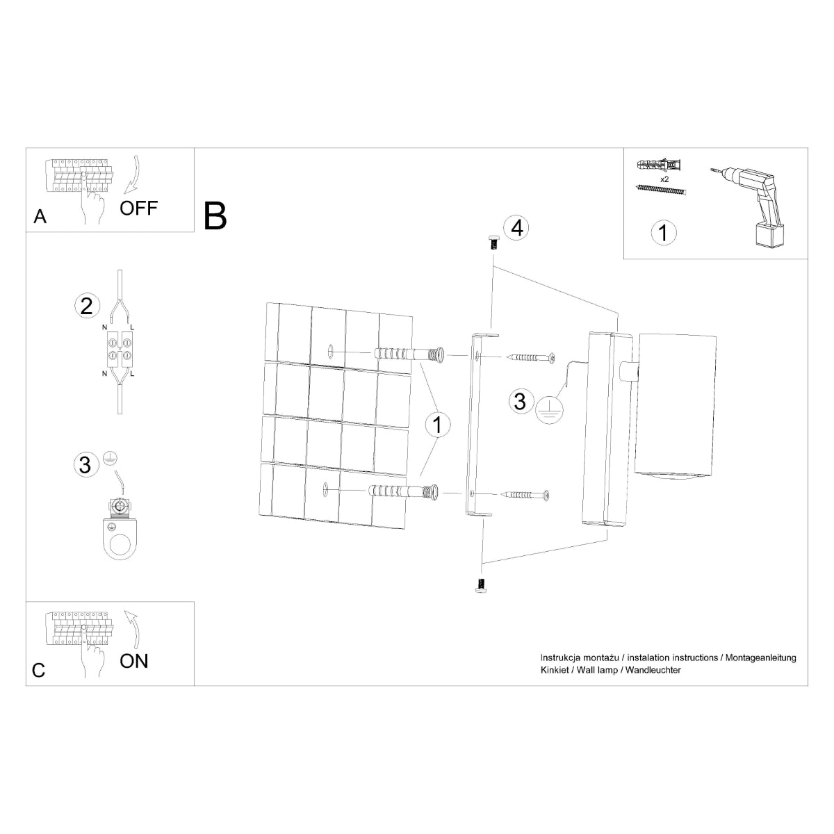 Applique Linéaire Murale Acier Noir GU10