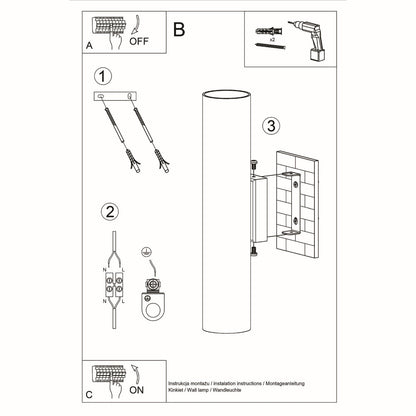 Applique Murale Long Cylindre Noire en Acier