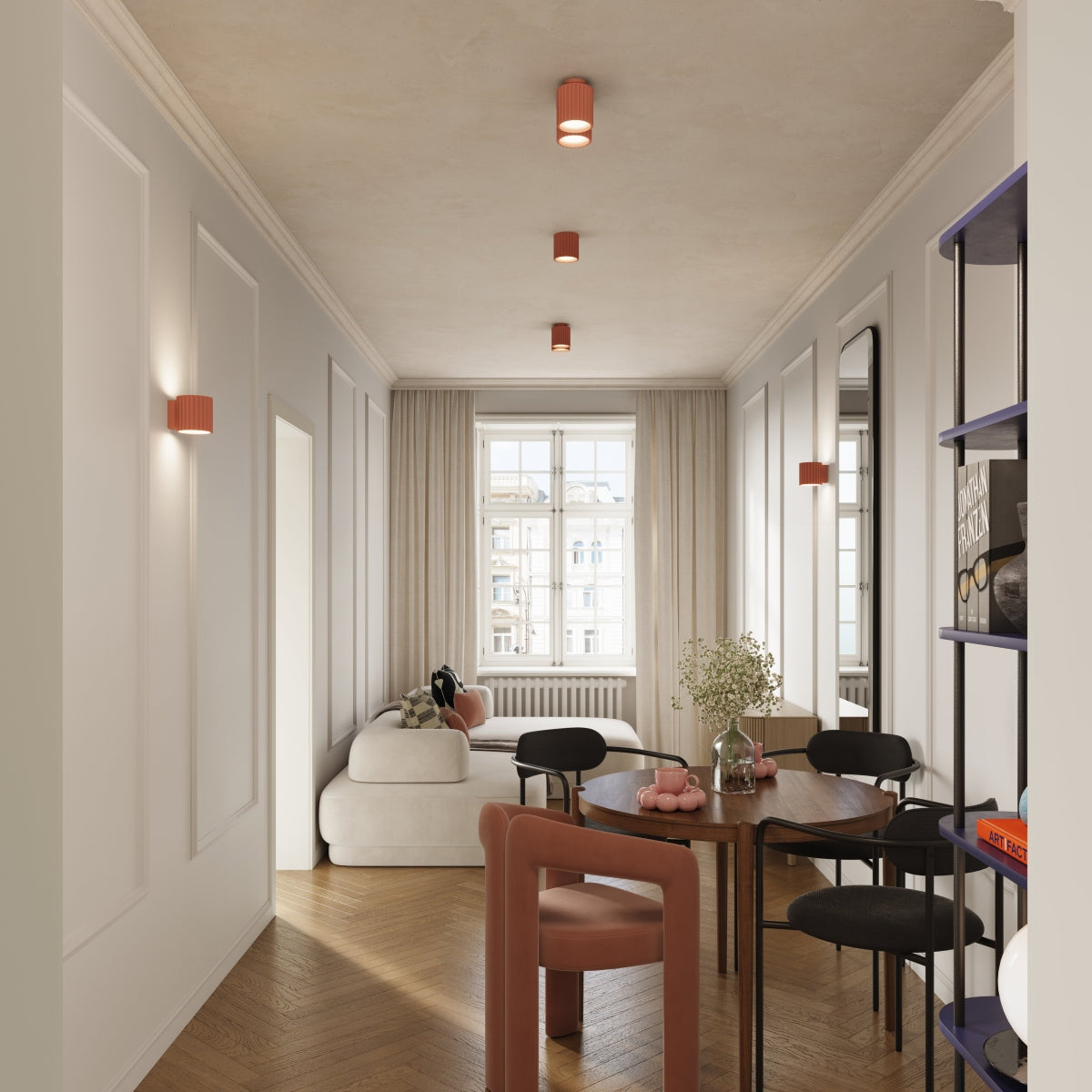 Applique Murale Aura Aluminium Cannelé Pêche