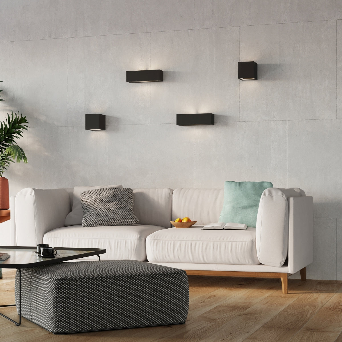 Applique murale rectangle céramique noire E27 haut et bas