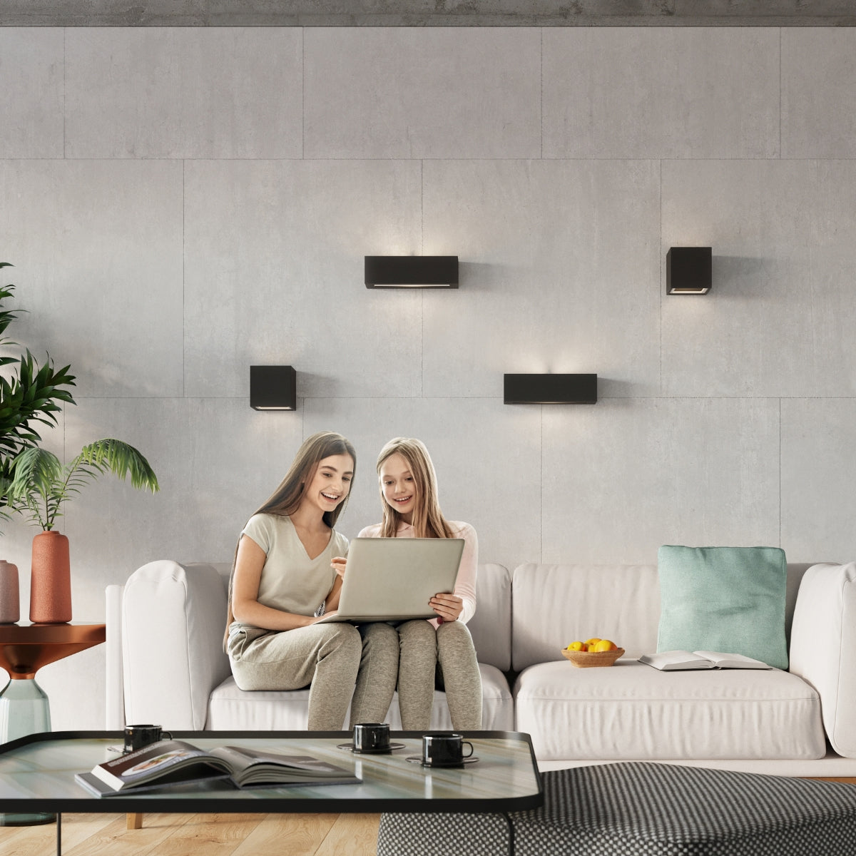 Applique murale rectangle céramique noire E27 haut et bas
