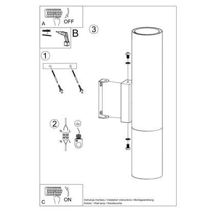 Applique Murale Tube Duo Metallic Acier Noir et Chrome
